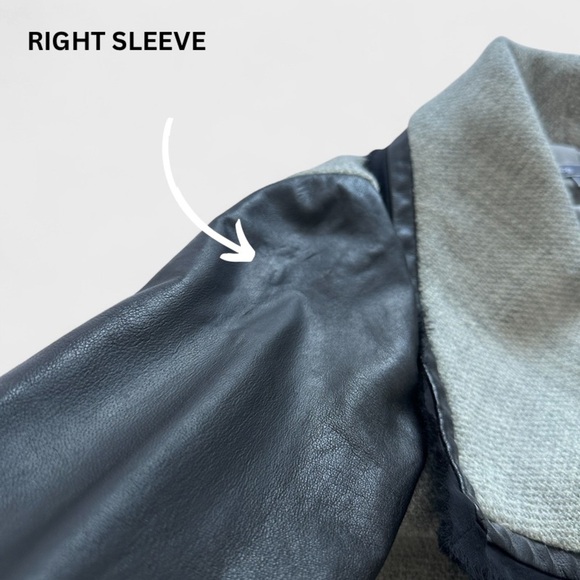 VINCE Womens Blazer Size 2 Heather Gray Black Leather Sleeves Shawl Collar NWOT - Picture 14 of 16